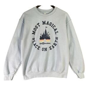 Disney Parks Unisex Blue Sweatshirt M Castle Graphic Long‎ Sleeve Pullover